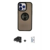 MARSİLYAN™- iPhone 15 Pro Kılıf Yörünge Çizgi - Siyah Bilvis 0.18mm Plus Cam Ekran Koruyucu + Raze Metal Kamera Lens - GS