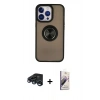 MARSİLYAN™- iPhone 15 Pro Kılıf Yörünge Çizgi - Siyah Bilvis 3D Mat Cam Ekran Koruyucu + Raze Metal Kamera Lens - LT