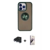 MARSİLYAN™- iPhone 15 Pro Kılıf Yörünge Çizgi - Siyah Bilvis 3D Mat Cam Ekran Koruyucu + Raze Metal Kamera Lens - LT