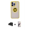 MARSİLYAN™- iPhone 15 Pro Kılıf Yörünge Çizgi - Siyah Bilvis 3D Mat Cam Ekran Koruyucu + Raze Metal Kamera Lens - TMGI