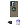 MARSİLYAN™- iPhone 15 Pro Kılıf Yörünge Çizgi - Siyah Bilvis 5in1 3D Magic Cam Ekran Koruyucu + Raze Metal Kamera Lens - SH