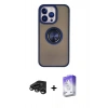 MARSİLYAN™- iPhone 15 Pro Kılıf Yörünge Çizgi - Siyah Bilvis 5in1 3D Magic Cam Ekran Koruyucu + Raze Metal Kamera Lens - TMGI