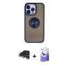 MARSİLYAN™- iPhone 15 Pro Kılıf Yörünge Çizgi - Siyah Bilvis 5in1 5D Magic Hayalet Cam Ekran Koruyucu + Raze Metal Kamera Lens - GS