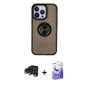 MARSİLYAN™- iPhone 15 Pro Kılıf Yörünge Çizgi - Siyah Bilvis 5in1 5D Magic Hayalet Cam Ekran Koruyucu + Raze Metal Kamera Lens - LT
