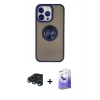 MARSİLYAN™- iPhone 15 Pro Kılıf Yörünge Çizgi - Siyah Bilvis 5in1 5D Magic Hayalet Cam Ekran Koruyucu + Raze Metal Kamera Lens - LT