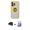 MARSİLYAN™- iPhone 15 Pro Kılıf Yörünge Çizgi - Siyah Bilvis 5in1 5D Magic Hayalet Cam Ekran Koruyucu + Raze Metal Kamera Lens - LT
