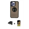 MARSİLYAN™- iPhone 15 Pro Kılıf Yörünge Çizgi - Siyah Buffer Cam Ekran Koruyucu + Raze Metal Kamera Lens - GS