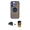 MARSİLYAN™- iPhone 15 Pro Kılıf Yörünge Çizgi - Siyah Buffer Cam Ekran Koruyucu + Raze Metal Kamera Lens - GS