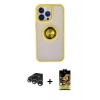 MARSİLYAN™- iPhone 15 Pro Kılıf Yörünge Çizgi - Siyah Buffer Cam Ekran Koruyucu + Raze Metal Kamera Lens - GS