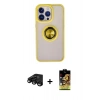 MARSİLYAN™- iPhone 15 Pro Kılıf Yörünge Çizgi - Siyah Buffer Cam Ekran Koruyucu + Raze Metal Kamera Lens - SH