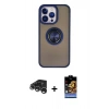 MARSİLYAN™- iPhone 15 Pro Kılıf Yörünge Çizgi - Siyah Buffer Hayalet Cam Ekran Koruyucu + Raze Metal Kamera Lens - GS
