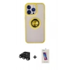 MARSİLYAN™- iPhone 15 Pro Kılıf Yörünge Çizgi - Siyah Joko 5D Cam + Raze Metal Kamera Lens - SH