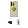 MARSİLYAN™- iPhone 15 Pro Kılıf Yörünge Çizgi - Siyah Polymer Nano Ekran Koruyucu + Raze Metal Kamera Lens - SH