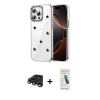 MARSİLYAN™- iPhone 15 Pro Kılıf Yörünge Form - Şeffaf Pasifik Cam Ekran Koruyucu + Raze Metal Kamera Lens - TMGI