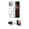 MARSİLYAN™- iPhone 15 Pro Kılıf Yörünge Form - Siyah 3D Antistatik Mat Seramik Nano Ekran Koruyucu + Raze Metal Kamera Lens - LT