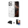 MARSİLYAN™- iPhone 15 Pro Kılıf Yörünge Form - Siyah 3D Antistatik Mat Seramik Nano Ekran Koruyucu + Raze Metal Kamera Lens - SH