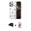 MARSİLYAN™- iPhone 15 Pro Kılıf Yörünge Form - Siyah Bilvis 3D Mat Cam Ekran Koruyucu + Raze Metal Kamera Lens - SH