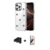 MARSİLYAN™- iPhone 15 Pro Kılıf Yörünge Form - Siyah Bilvis 3D Mat Cam Ekran Koruyucu + Raze Metal Kamera Lens - TMGI