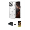 MARSİLYAN™- iPhone 15 Pro Kılıf Yörünge Form - Siyah Buffer Cam Ekran Koruyucu + Raze Metal Kamera Lens - LT