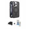 MARSİLYAN™- iPhone 15 Pro Kılıf Yörünge Klasik - Şeffaf Royal Nano Ekran Koruyucu + Raze Metal Kamera Lens - TMGI
