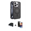 MARSİLYAN™- iPhone 15 Pro Kılıf Yörünge Klasik - Siyah 3D Antistatik Mat Seramik Nano Ekran Koruyucu + Raze Metal Kamera Lens - LT