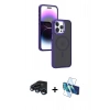 MARSİLYAN™- iPhone 15 Pro Kılıf Yörünge Klasik - Siyah 3D Antistatik Seramik Nano Ekran Koruyucu + Raze Metal Kamera Lens - LT