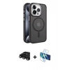MARSİLYAN™- iPhone 15 Pro Kılıf Yörünge Klasik - Siyah 3D Antistatik Seramik Nano Ekran Koruyucu + Raze Metal Kamera Lens - SH