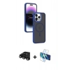 MARSİLYAN™- iPhone 15 Pro Kılıf Yörünge Klasik - Siyah 3D Antistatik Seramik Nano Ekran Koruyucu + Raze Metal Kamera Lens - SH