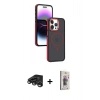 MARSİLYAN™- iPhone 15 Pro Kılıf Yörünge Klasik - Siyah Bilvis 3D Cam Ekran Koruyucu + Raze Metal Kamera Lens - TMGI