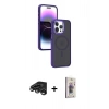 MARSİLYAN™- iPhone 15 Pro Kılıf Yörünge Klasik - Siyah Bilvis 3D Cam Ekran Koruyucu + Raze Metal Kamera Lens - TMGI
