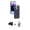 MARSİLYAN™- iPhone 15 Pro Kılıf Yörünge Klasik - Siyah Bilvis 3D Mat Cam Ekran Koruyucu + Raze Metal Kamera Lens - LT