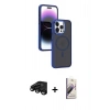 MARSİLYAN™- iPhone 15 Pro Kılıf Yörünge Klasik - Siyah Bilvis 3D Mat Cam Ekran Koruyucu + Raze Metal Kamera Lens - SH