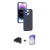 MARSİLYAN™- iPhone 15 Pro Kılıf Yörünge Klasik - Siyah Bilvis 5in1 3D Magic Cam Ekran Koruyucu + Raze Metal Kamera Lens - TMGI