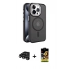 MARSİLYAN™- iPhone 15 Pro Kılıf Yörünge Klasik - Siyah Buffer Cam Ekran Koruyucu + Raze Metal Kamera Lens - TMGI