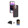 MARSİLYAN™- iPhone 15 Pro Kılıf Yörünge Klasik - Siyah Buffer Hayalet Cam Ekran Koruyucu + Raze Metal Kamera Lens - TMGI