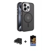 MARSİLYAN™- iPhone 15 Pro Kılıf Yörünge Klasik - Siyah Buffer Hayalet Cam Ekran Koruyucu + Raze Metal Kamera Lens - TMGI