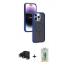 MARSİLYAN™- iPhone 15 Pro Kılıf Yörünge Klasik - Siyah Polymer Nano Ekran Koruyucu + Raze Metal Kamera Lens - SH