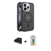 MARSİLYAN™- iPhone 15 Pro Kılıf Yörünge Klasik - Siyah Polymer Nano Ekran Koruyucu + Raze Metal Kamera Lens - SH