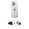 MARSİLYAN™- iPhone 15 Pro Kılıf Yörünge Koleksiyonu - Siyah 3D Antistatik Cam Ekran Koruyucu + Raze Metal Kamera Lens - TMGI