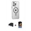 MARSİLYAN™- iPhone 15 Pro Kılıf Yörünge Koleksiyonu - Siyah Buffer Hayalet Cam Ekran Koruyucu + Raze Metal Kamera Lens - LT