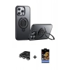MARSİLYAN™- iPhone 15 Pro Kılıf Zirve Çizgi Prime - Siyah Buffer Hayalet Cam Ekran Koruyucu + Gümüş Raze Metal Kamera Lens