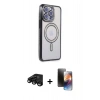 MARSİLYAN™- iPhone 15 Pro Kılıf Zirve Doku Prime - Siyah 3D Antistatik Mat Seramik Nano Ekran Koruyucu + Raze Metal Kamera Lens - SH