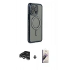 MARSİLYAN™- iPhone 15 Pro Kılıf Zirve Doku Prime - Siyah Bilvis 3D Mat Cam Ekran Koruyucu + Raze Metal Kamera Lens - GS