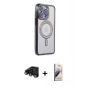 MARSİLYAN™- iPhone 15 Pro Kılıf Zirve Doku Prime - Siyah Bilvis 3D Mat Cam Ekran Koruyucu + Raze Metal Kamera Lens - SH