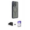 MARSİLYAN™- iPhone 15 Pro Kılıf Zirve Doku Prime - Siyah Bilvis 5in1 3D Magic Cam Ekran Koruyucu + Raze Metal Kamera Lens - SH