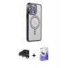 MARSİLYAN™- iPhone 15 Pro Kılıf Zirve Doku Prime - Siyah Bilvis 5in1 5D Magic Hayalet Cam Ekran Koruyucu + Raze Metal Kamera Lens - GS