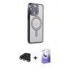 MARSİLYAN™- iPhone 15 Pro Kılıf Zirve Doku Prime - Siyah Bilvis 5in1 5D Magic Hayalet Cam Ekran Koruyucu + Raze Metal Kamera Lens - TMGI