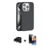 MARSİLYAN™- iPhone 15 Pro Kılıf Zirve Modern Prime - Siyah 3D Antistatik Mat Seramik Nano Ekran Koruyucu + Raze Metal Kamera Lens - SH