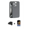MARSİLYAN™- iPhone 15 Pro Kılıf Zirve Modern Prime - Siyah Buffer Hayalet Cam Ekran Koruyucu + Titanyum Gri Raze Metal Kamera Lens