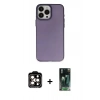 MARSİLYAN™- iPhone 15 Pro Max Kılıf Ahenk Çizgi Prime - Şeffaf 360 Full Body Arka Koruyucu + PVD Metal Kamera Lens - TU